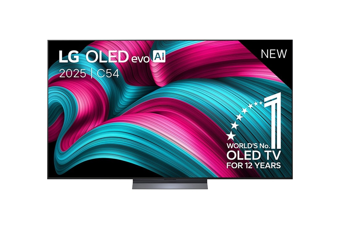 LG Smart TV LG OLED evo AI 4K C5 2025 48 pouces, Vue avant de la Smart TV LG OLED evo AI C5 4K. L’emblème OLED numéro 1 dans le monde pendant 12 ans et le logo LG OLED evo AI 2025 sont à l’écran., OLED48C54LA