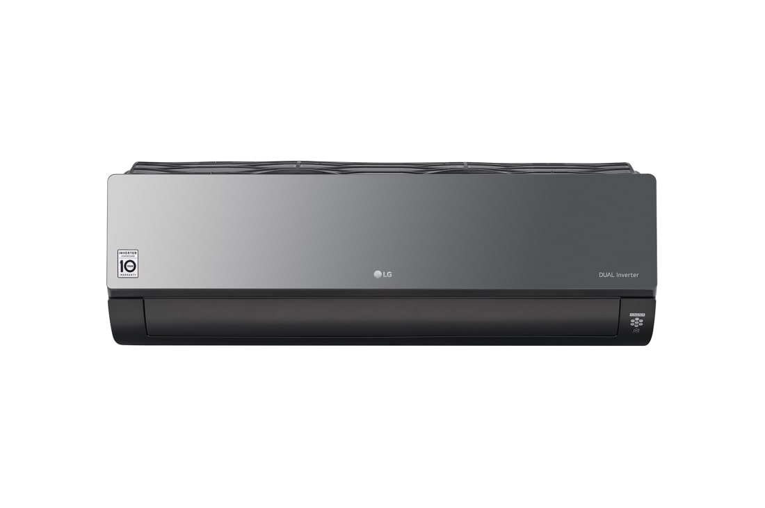 LG R32 Monobloc S, 1Ø, 14kW, Изглед отпред на бял правоъгълен LG R32 Monobloc S с два кръгли вентилатора във вертикална посока и лого на LG горе вдясно., HM141MR U34