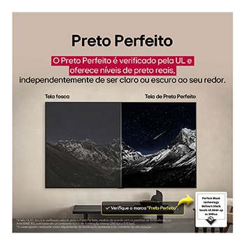 LG AI Magic Remote com o botão AI em destaque. Ao redor dele estão as diferentes funcionalidades que um usuário pode acessar a partir do botão. AI Voice ID, AI Search, AI Chatbot, AI Concierge, AI Picture Wizard e AI Sound Wizard. O texto explica que o LG AI Magic Remote completa sua experiência de IA com um botão AI dedicado e pode ser usado como um air mouse. Basta apontar e clicar.