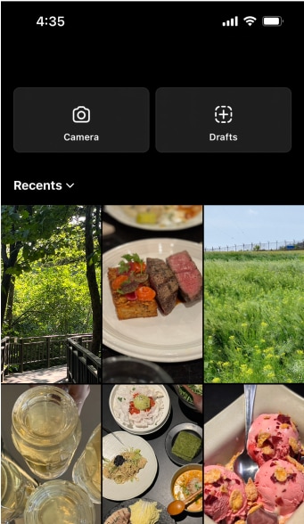 Képernyőkép a fotó kiválasztásáról az Instagram-történethez.