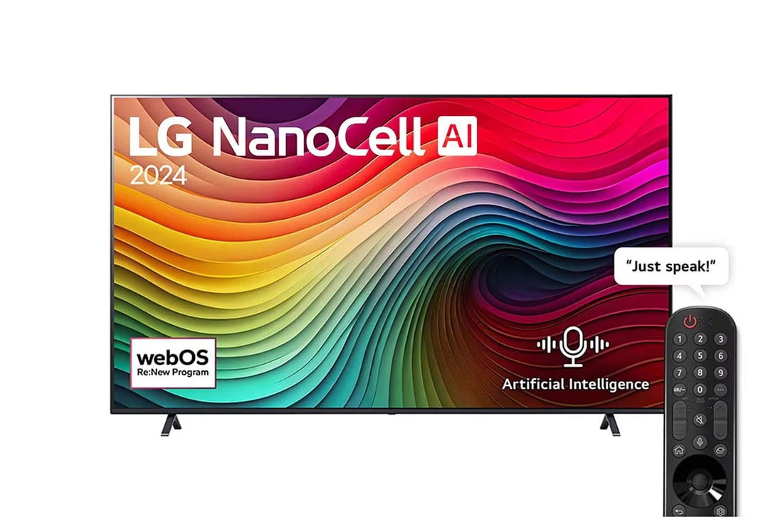 LG UHD UQ75 TV | 43 pouces | 4 K Processeur IA a5 Gen5 | ThinQ AI | Télécommande magique | HDR | webOS, Vue avant du téléviseur UHD de LG avec image de remplissage et logo du produit, 43UQ75006LG