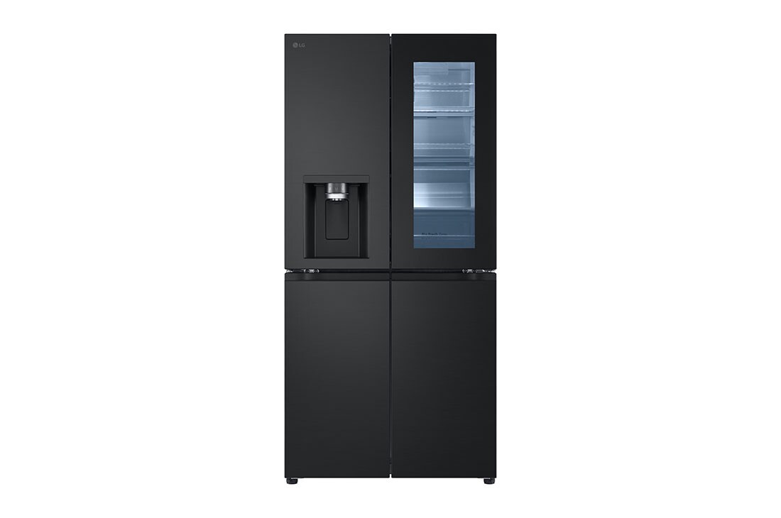 LG Side by side ledusskapis |InstaView Door-in-Door | 635L | augstums 1.79m | platums 91.3cm | Pelēks |E klase| WiFi | DoorCooling | Total No Frost | GSXV91PZAE, skats no priekšpuses uz apgaismoto pārtiku, GSXV91PZAE