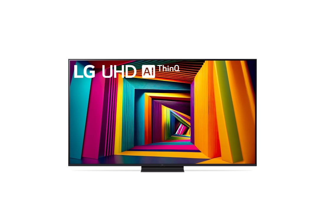 LG Телевізор LG UHD AI UT91 | 50  дюймів | 4K | 2024, Вигляд спереду телевізора LG UHD TV, UT91 із текстом LG UHD AI ThinQ, 2024 та логотипом Re:New Program webOS на екрані, 50UT91006LA