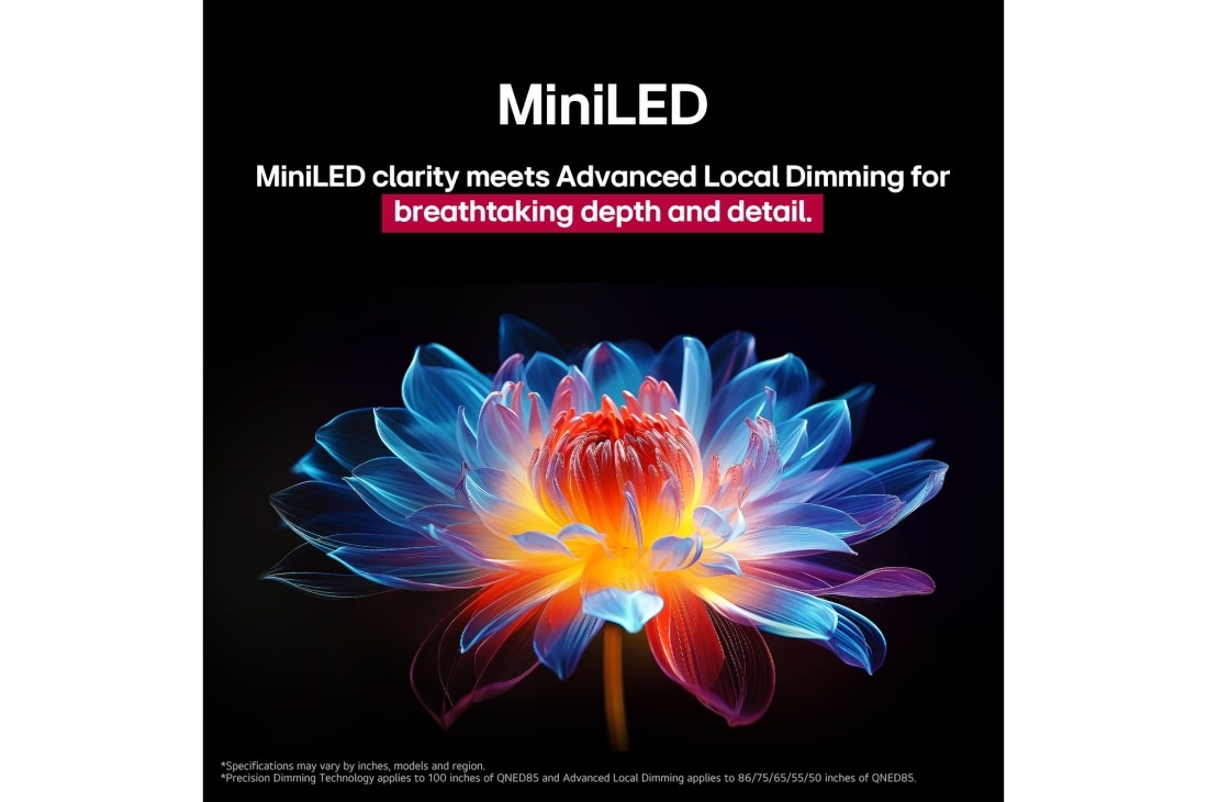 LG Телевізор LG NanoCell AI NANO81 | 65 дюймів | 4K Smart TV | 2025, Зображення, розділене посередині, щоб показати «до» й «після» чистих кольорів у реальному 4K. Ліва частина каруселі є різкою і барвистою, а права частина&nbsp;— бляклою. Назва говорить про те, як кожна сце, 65NANO81A6A, thumbnail 7
